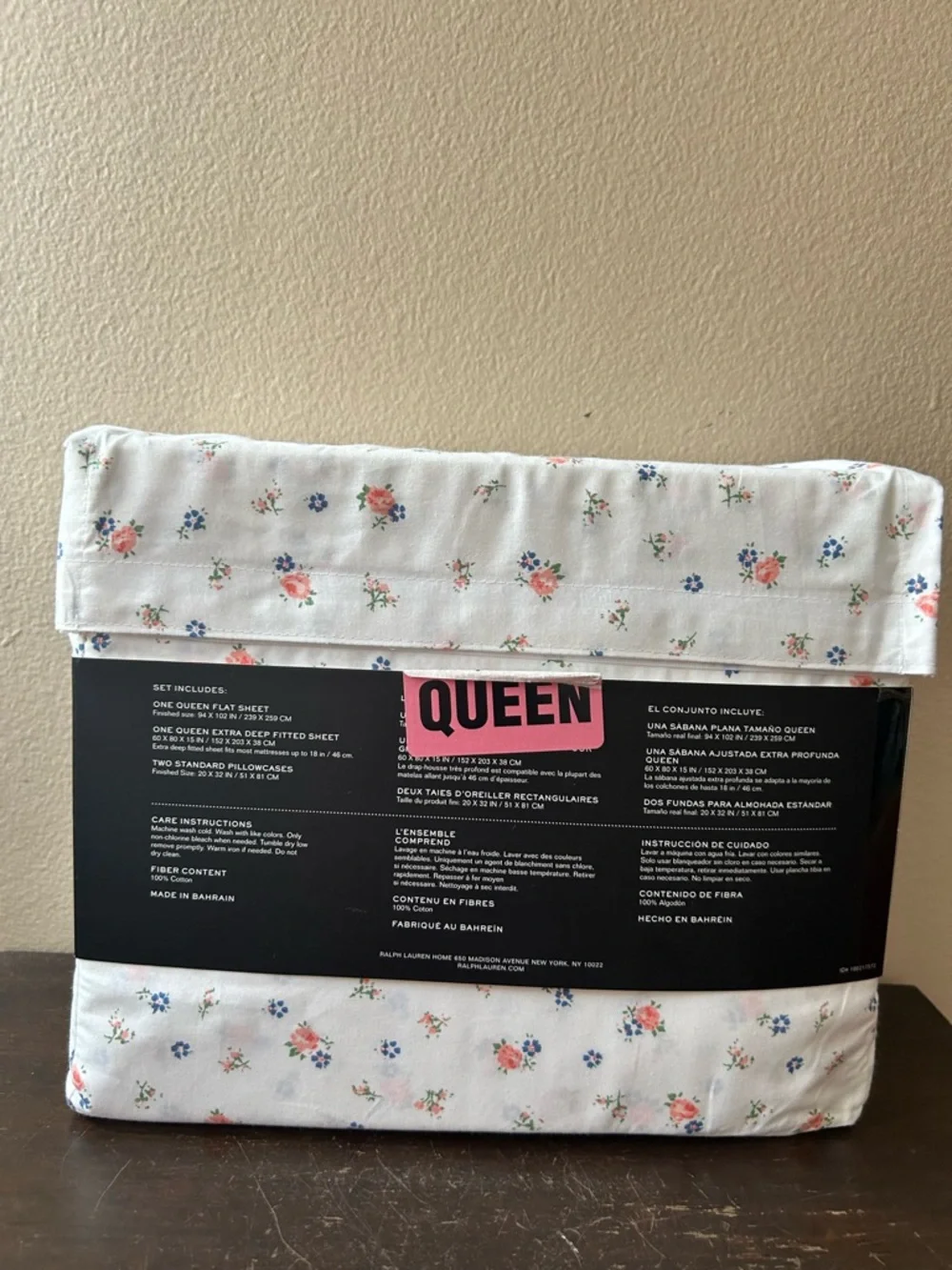 Ralph Lauren floral Roses Blue white Cotton 4 Pc Queen Sheet Set NEW
